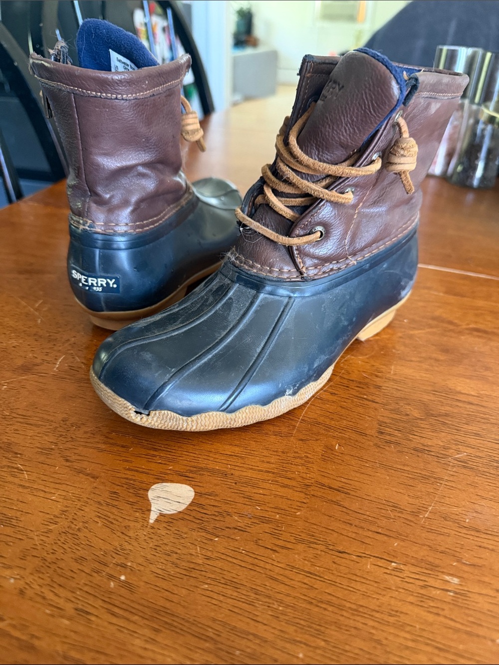Sperry Two-Tone Leather & Rubber Duck Boots in Brown and Black